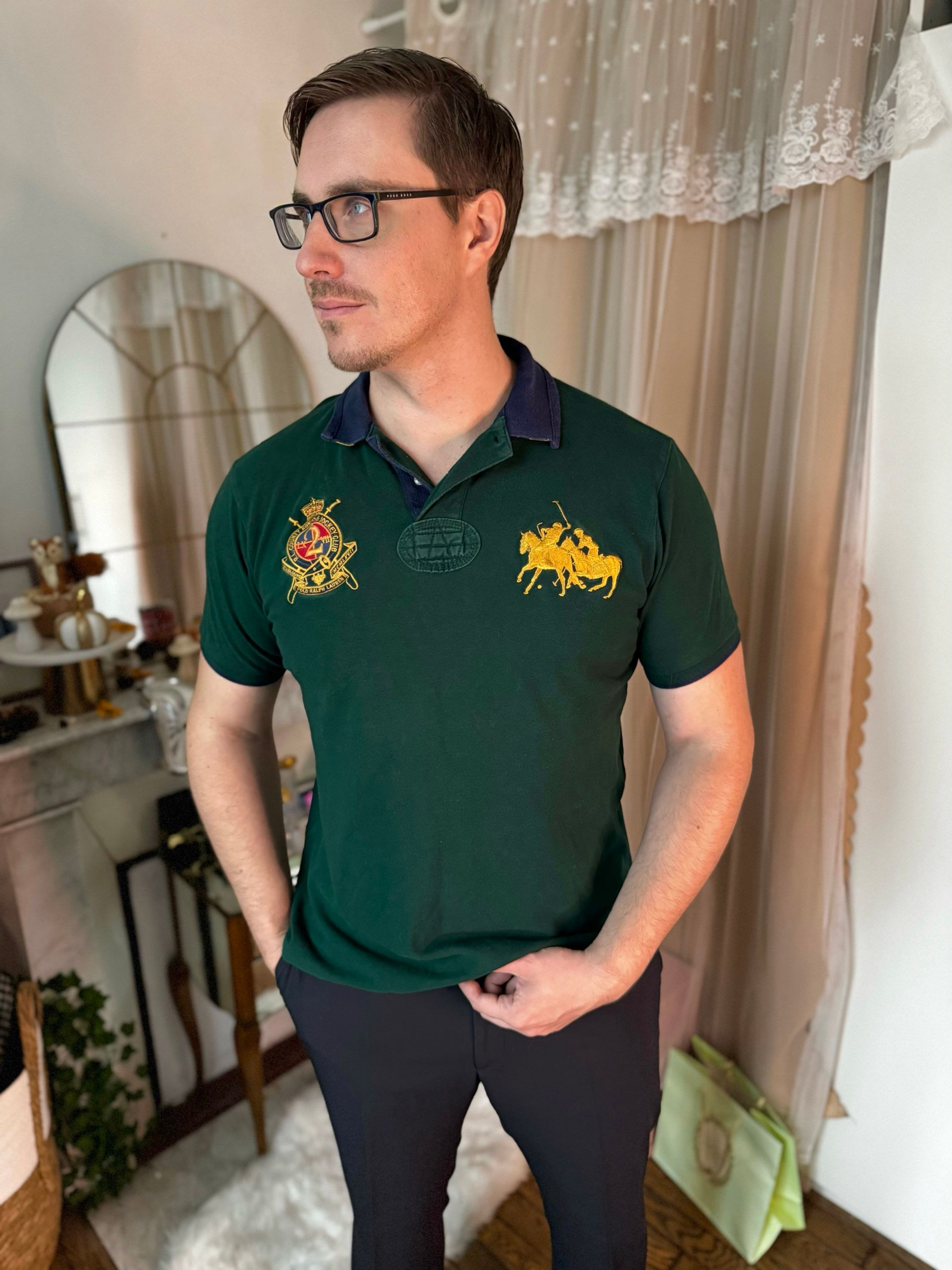 Polo Ralph Lauren vert bleu et jaune taille xl en bon état en coton 