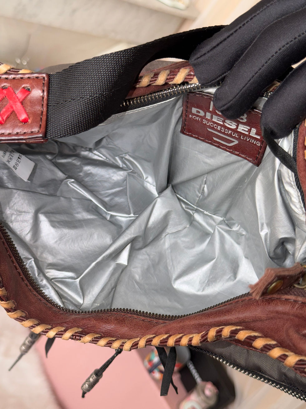 Miniature : Sac à main diesel marron noir et gris en très bon état 20cm de hauteur sur 40 