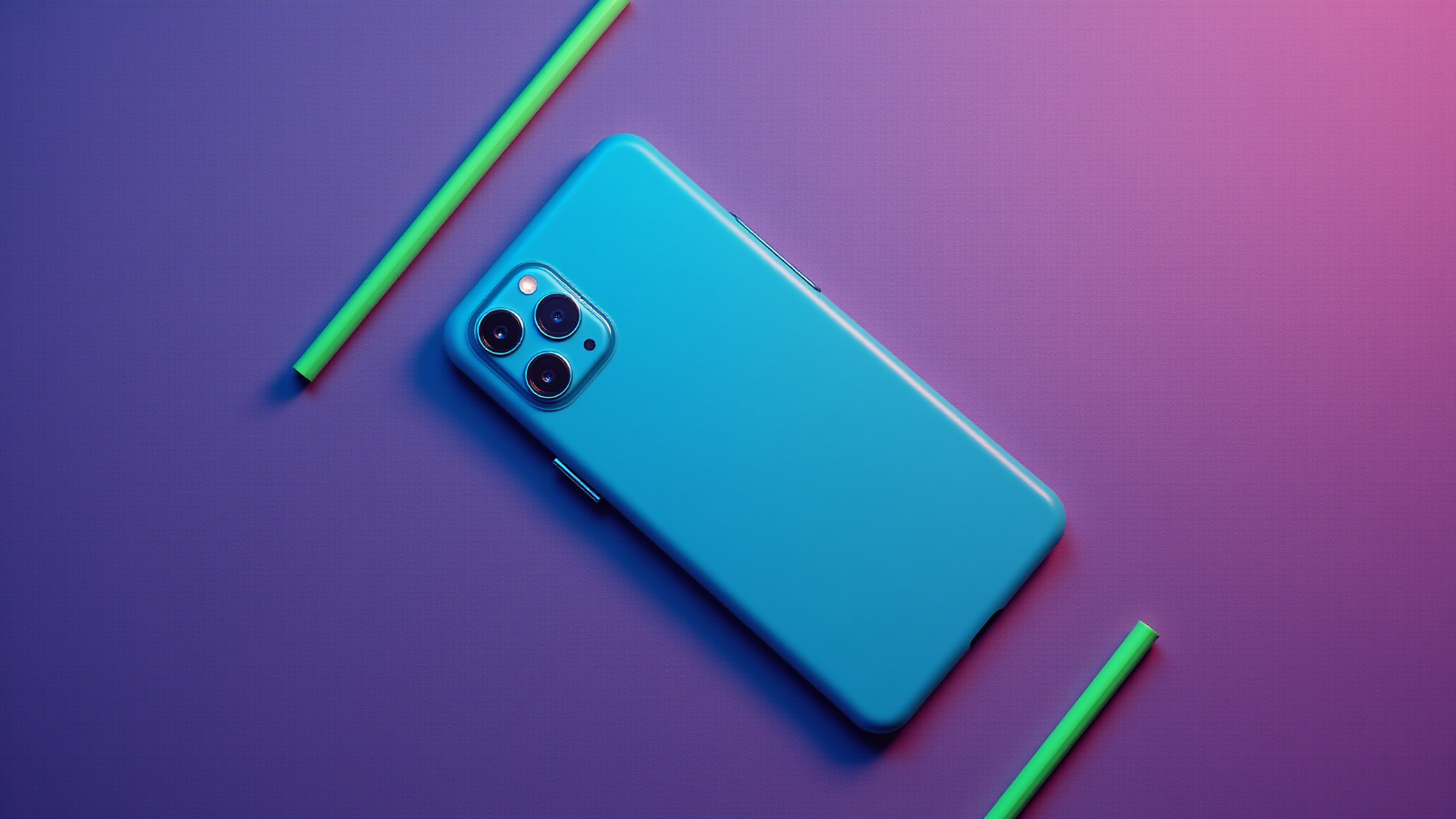 Teléfono móvil boca abajo, mostrando su colorida carcasa.