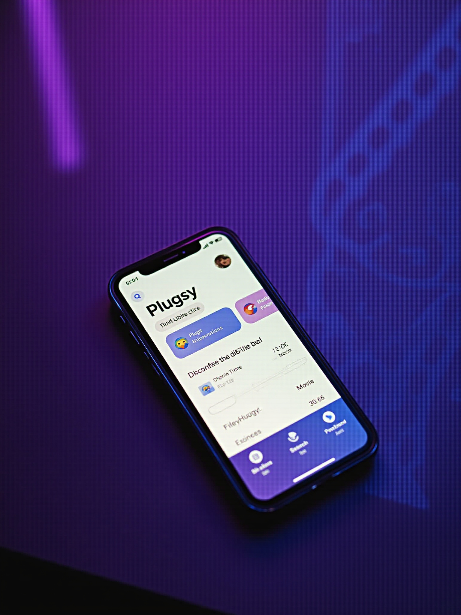 Un teléfono móvil con la pantalla mostrando la palabra "Plugsy".