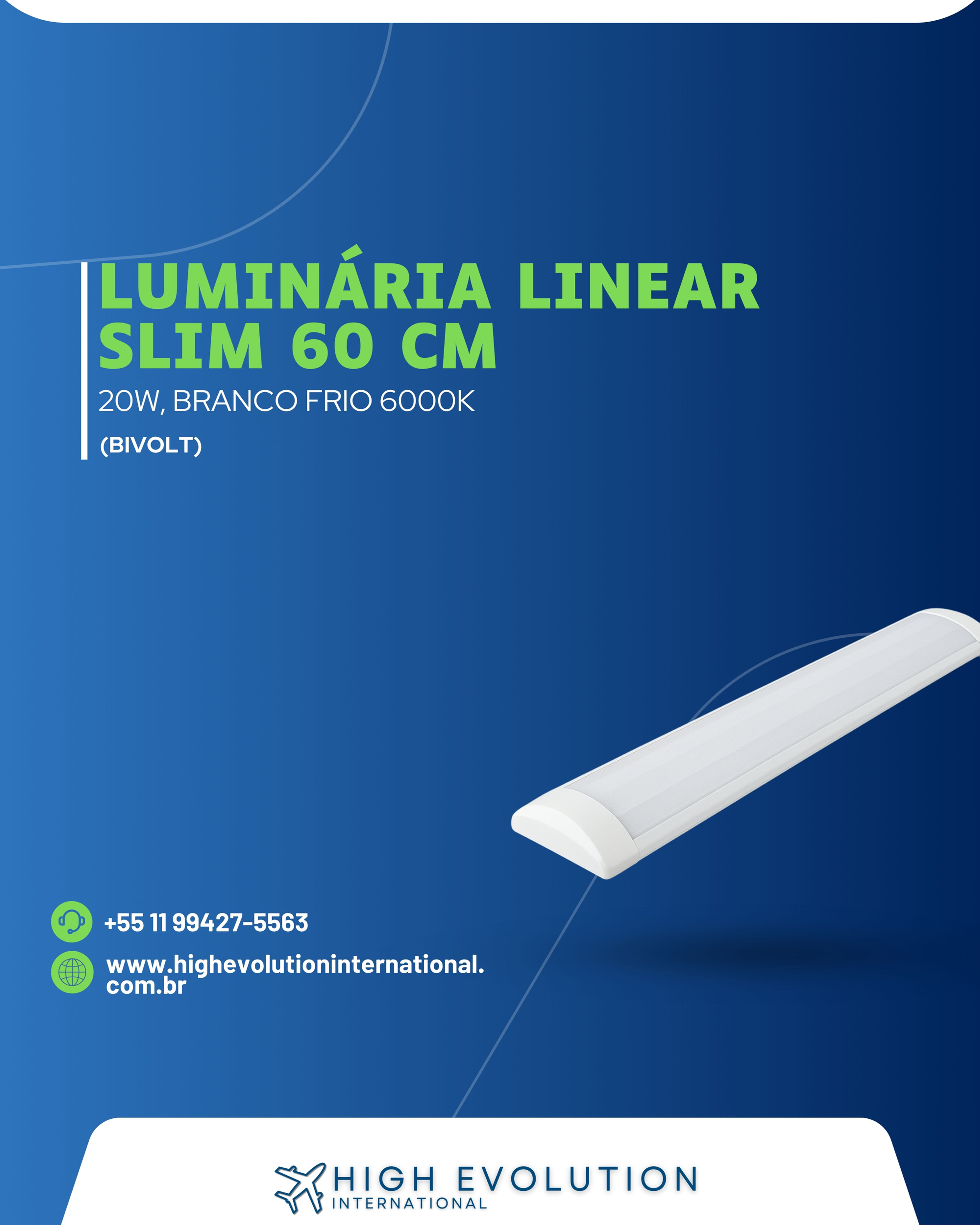 LUMINÁRIA LINEAR SLIM 60 cm