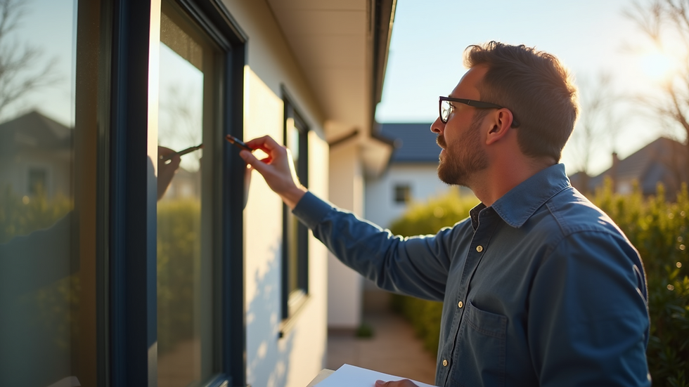 Close-up view of a property appraiser inspecting a house exterior