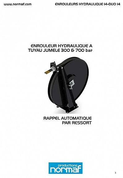 Katalog hydraulischer Doppelschlauchaufroller 300 & 700 bar der Marke NORMAF