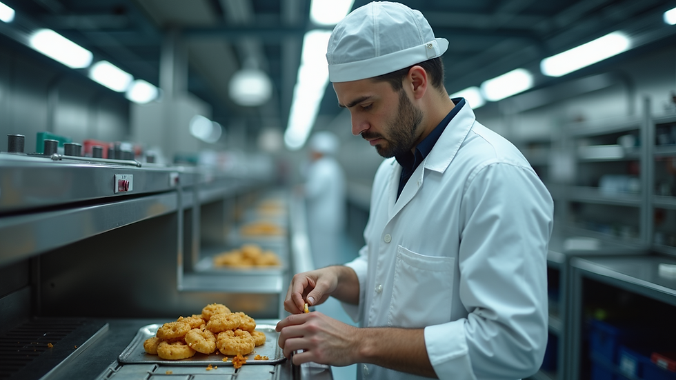 Close-up view of a technician inspecting industrial food equipment