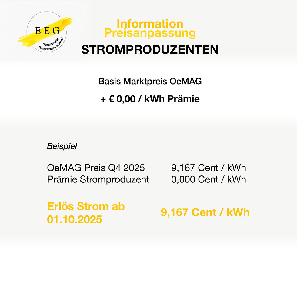 Preise für Porduzenten ab 01. Oktober 2025