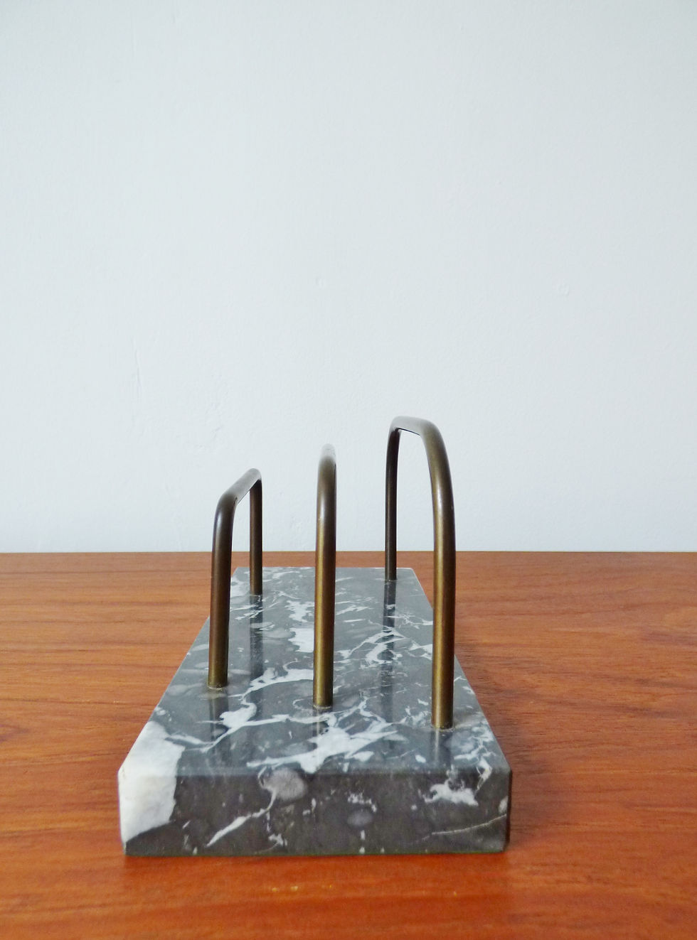 Thumbnail: Vintage black marble and brass letter rack