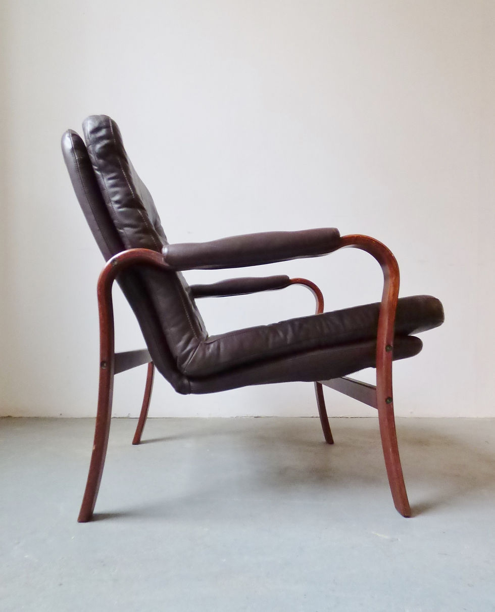 Thumbnail: 1970s Scandinavian leather and bentwood armchair