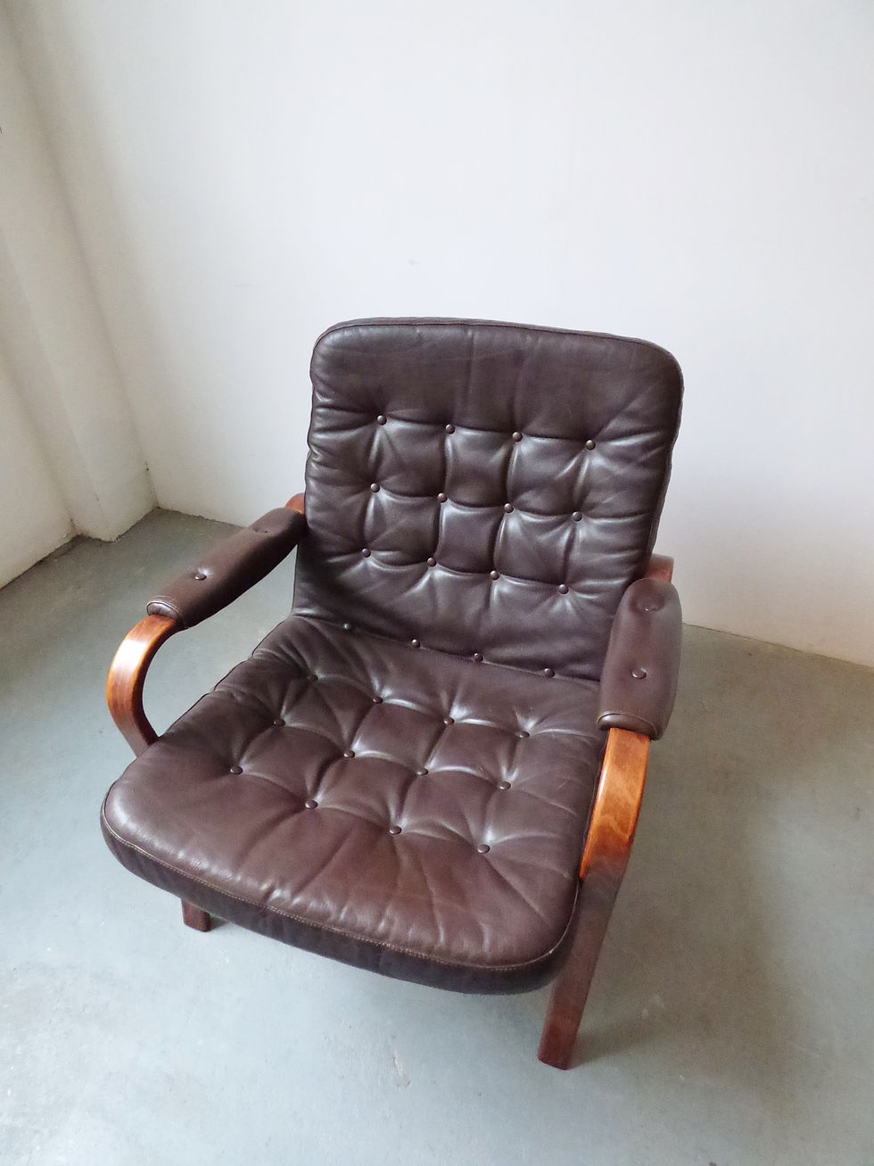 Thumbnail: 1970s Scandinavian leather and bentwood armchair