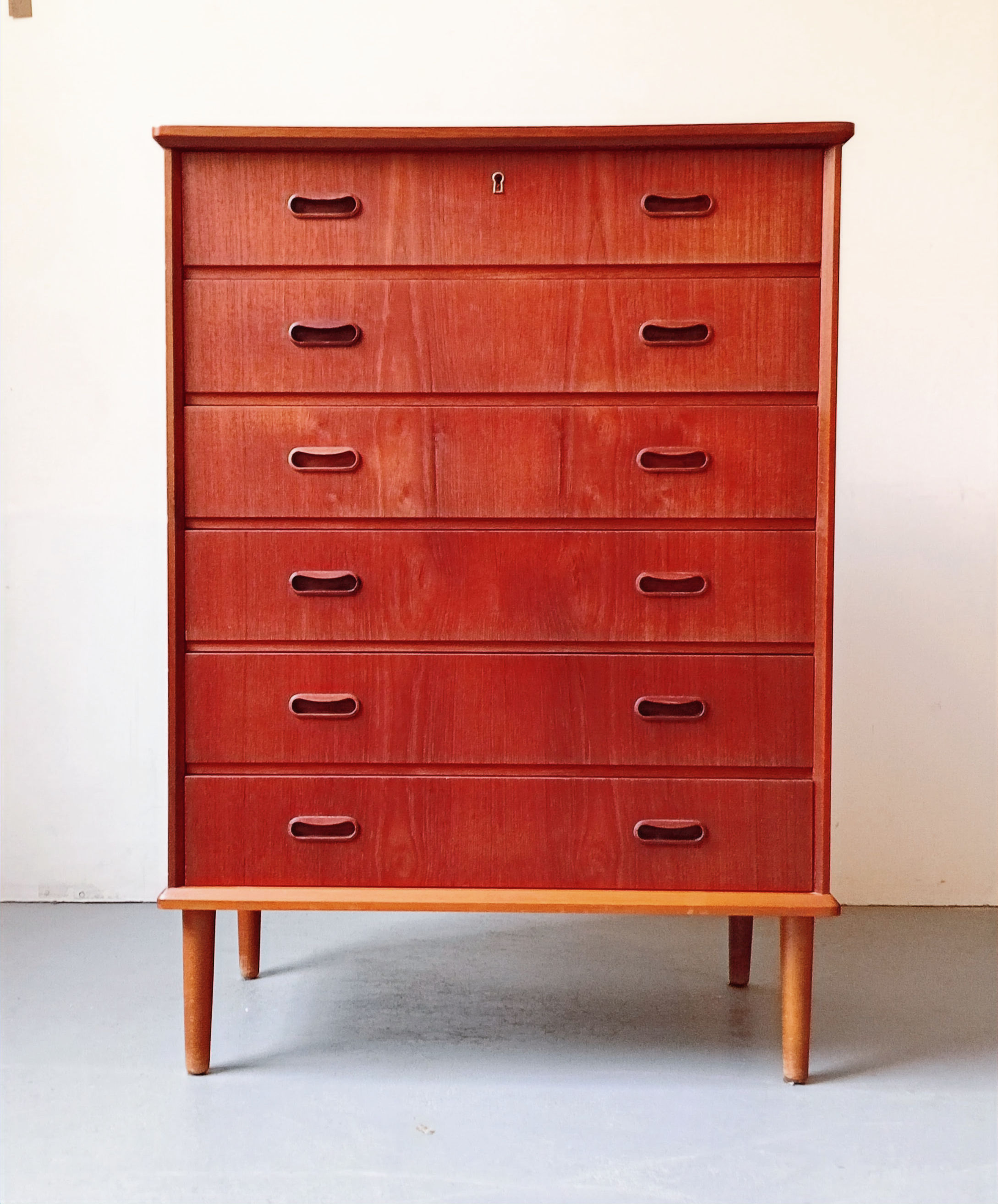 1950s Danish teak dresser chest of 6 drawers