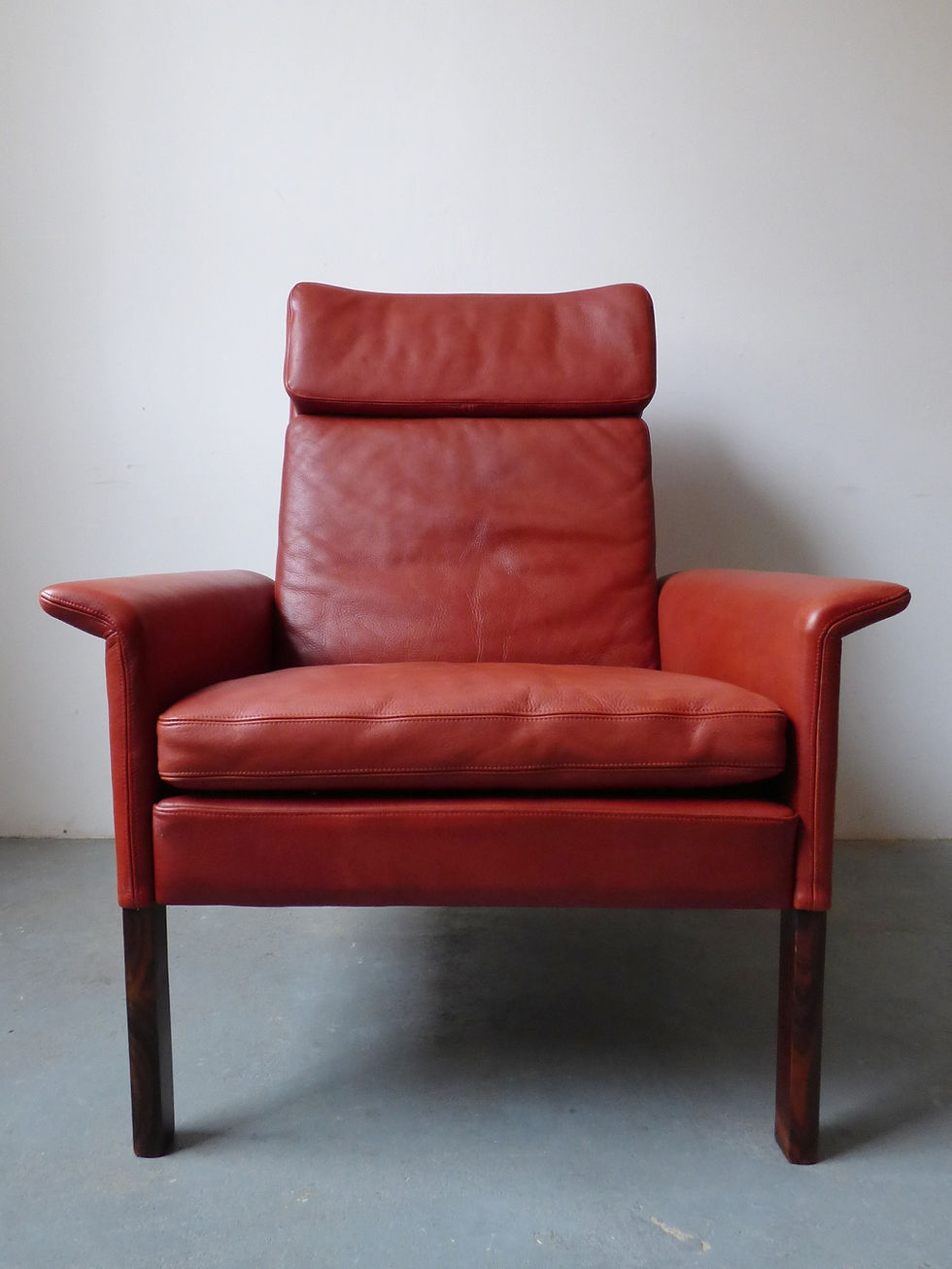 High Back Leather Armchair by Hans Olsen