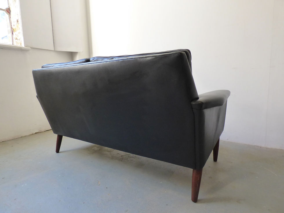Thumbnail: Mid-century Danish black leather sofa with rosewood legs