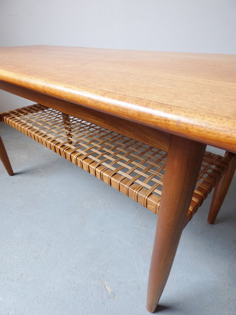 Thumbnail: Mid-century Danish light teak coffee table with magazine shelf