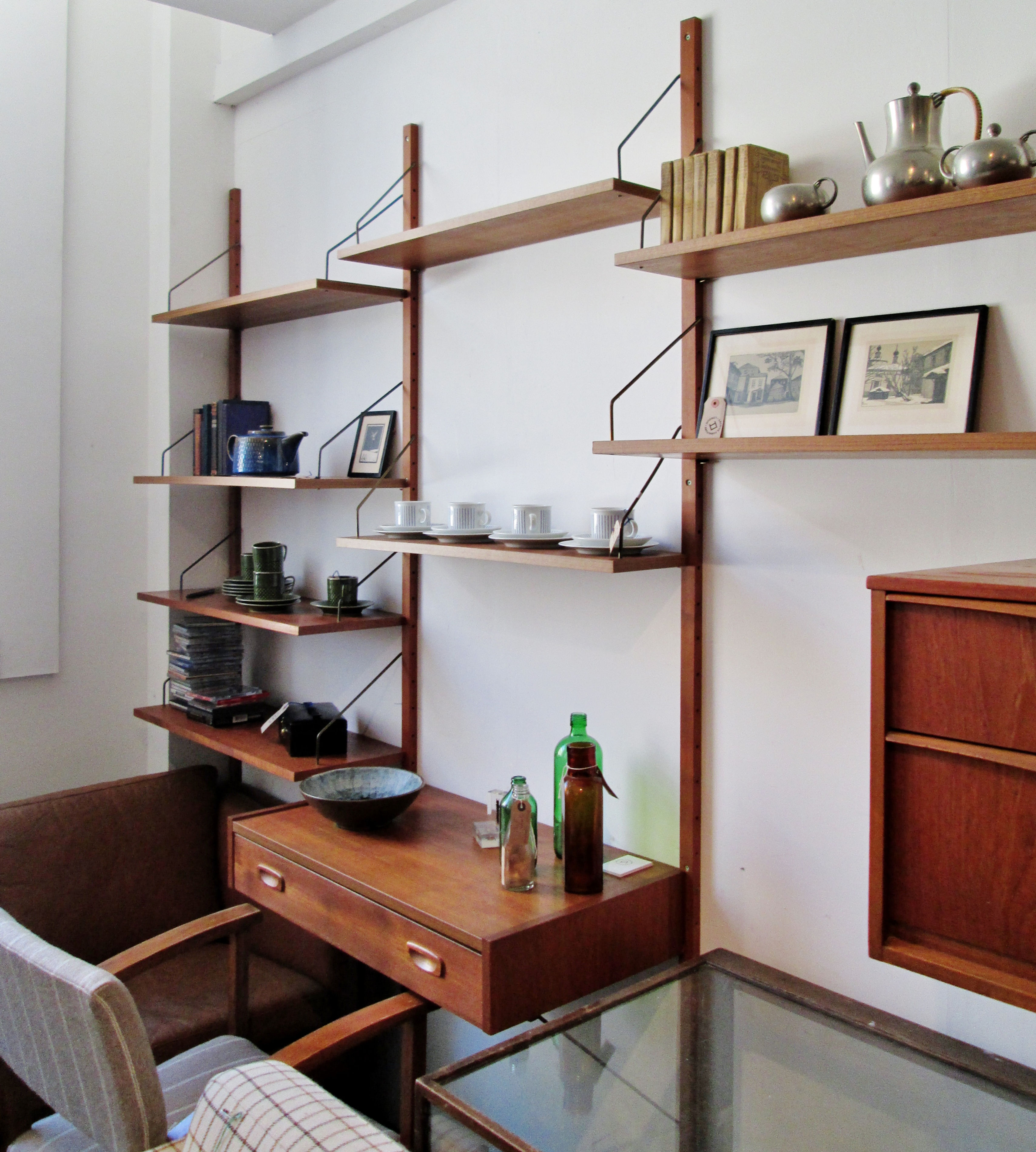 Mid-century floating teak shelving unit