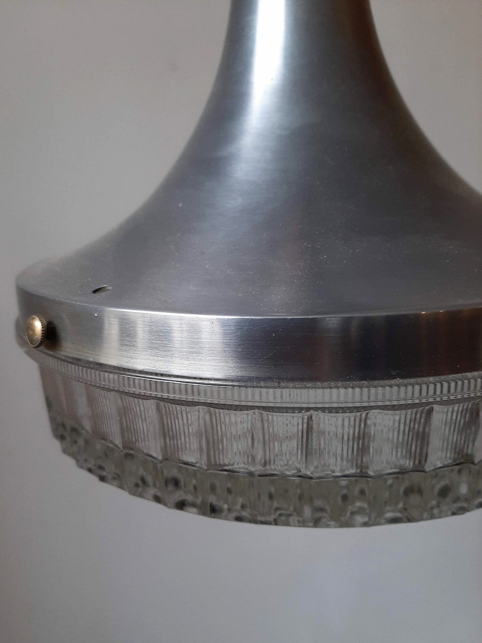 Thumbnail: 1960s pressed 'bubble' glass and aluminium pendant light with teak cone top.