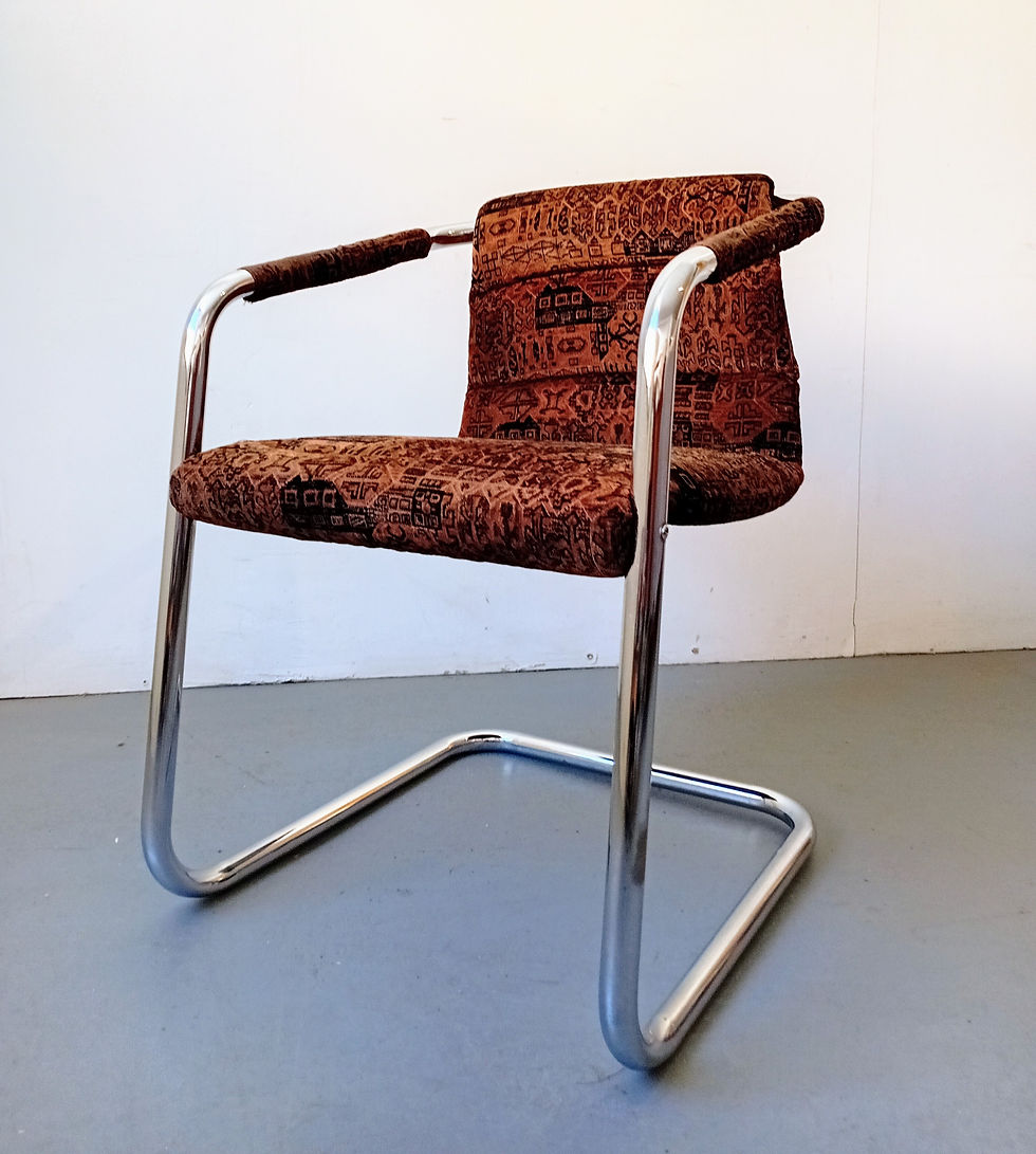 1970s tubular chrome cantilever desk arm chair