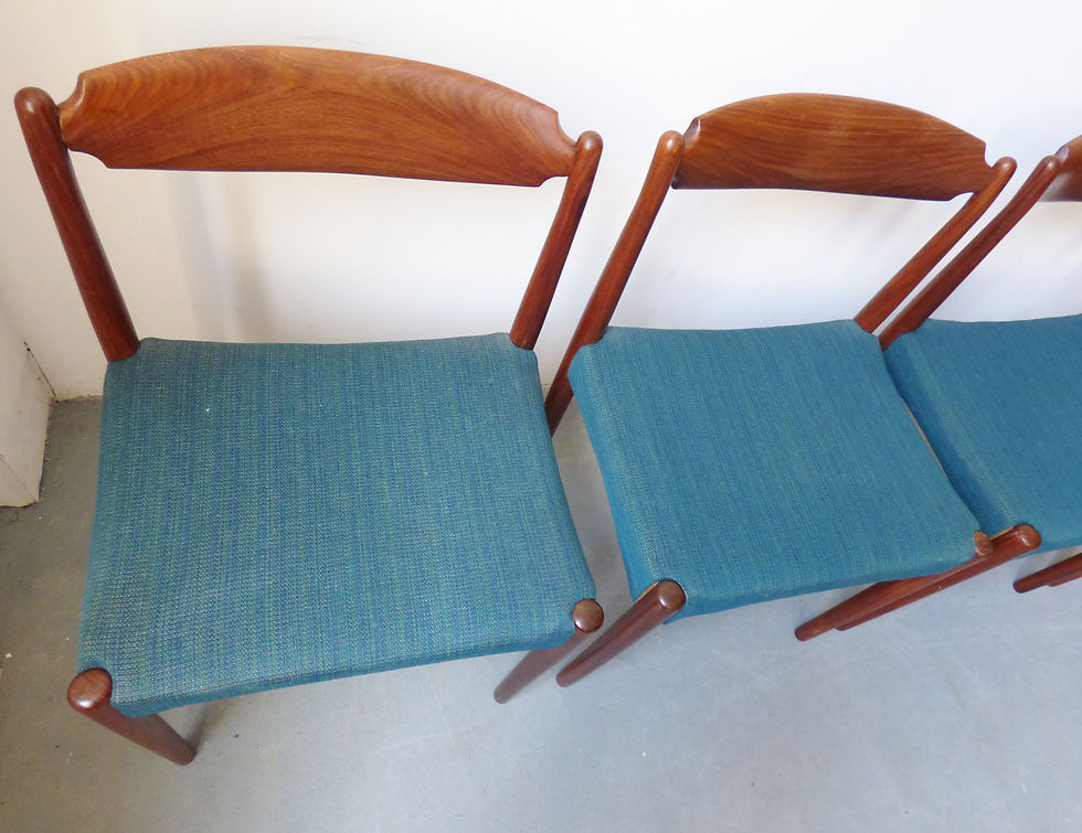Thumbnail: Set of 4 Danish teak dining chairs with teal seats