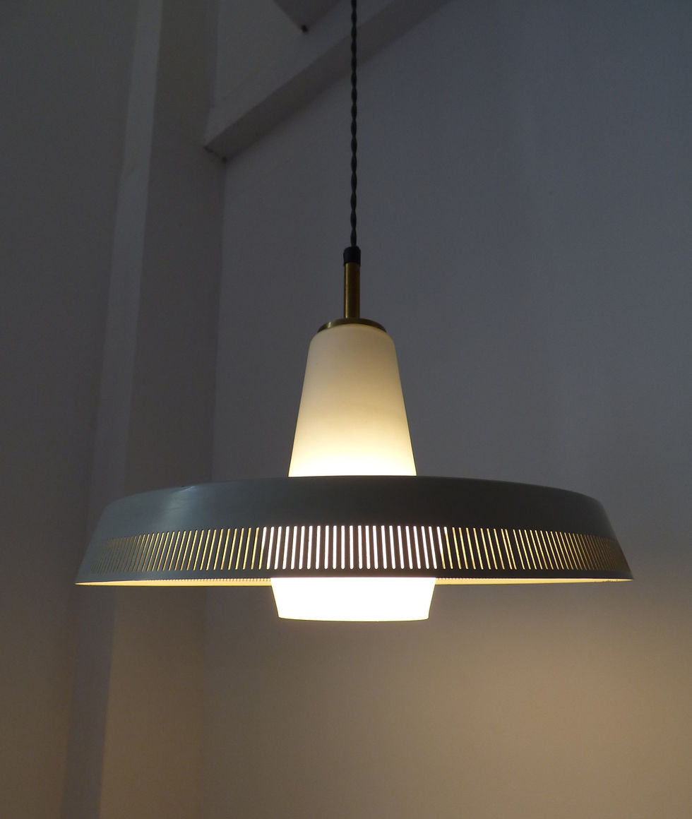 1950s Danish glass and grey enamel pendant lamp