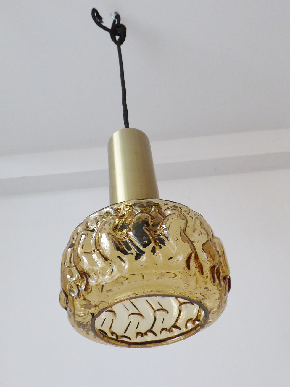 Thumbnail: Pair of 1970s Danish amber glass pendant lamps