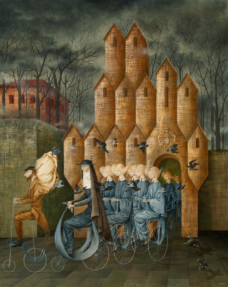 Remedios Varo. Hacia la torre, 1960. Colección privada. © 2023 Remedios Varo, Artists Rights Society (ARS), New York / VEGAP, Madrid. Foto cortesía de Sotheby’s, Inc. © 2023