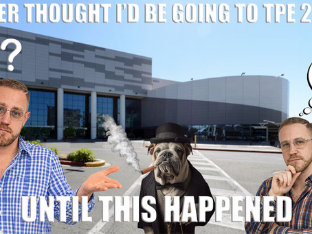 Premium cigar consultant at TPE 2026 convention center with JRL Marketing logo — cigar industry trade show marketing banner