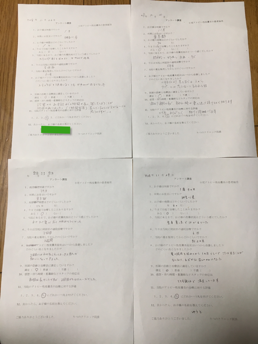 小児アトピー性皮膚炎 アンケート