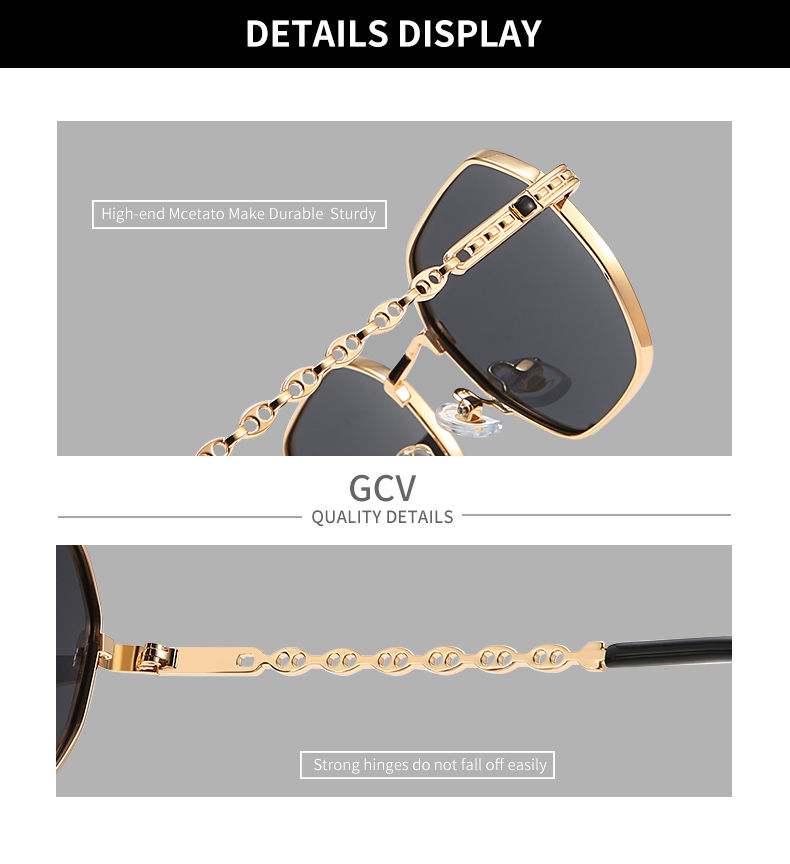 Thumbnail: GCV brand classic retro women's rectangular square metal frame glasses, sunglass
