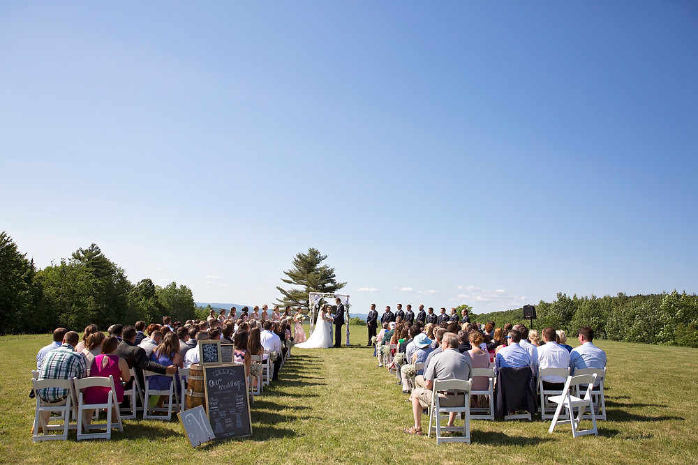 maine backyard Wedding ceremony in a field