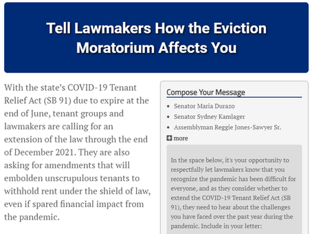Tell Lawmakers How the Eviction Moratorium Affects You