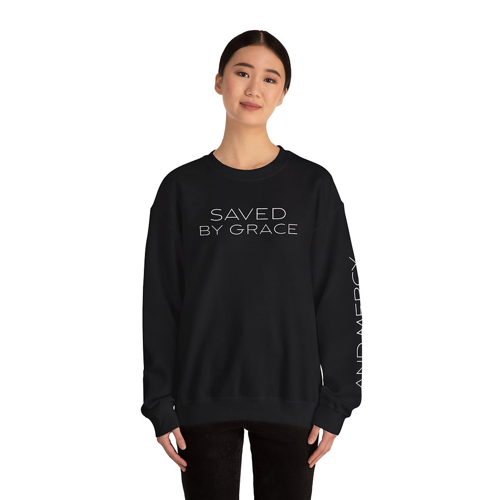 Thumbnail: Saved By Grace Crewneck Sweatshirt — Christian Faith Graphic Sweatshirt