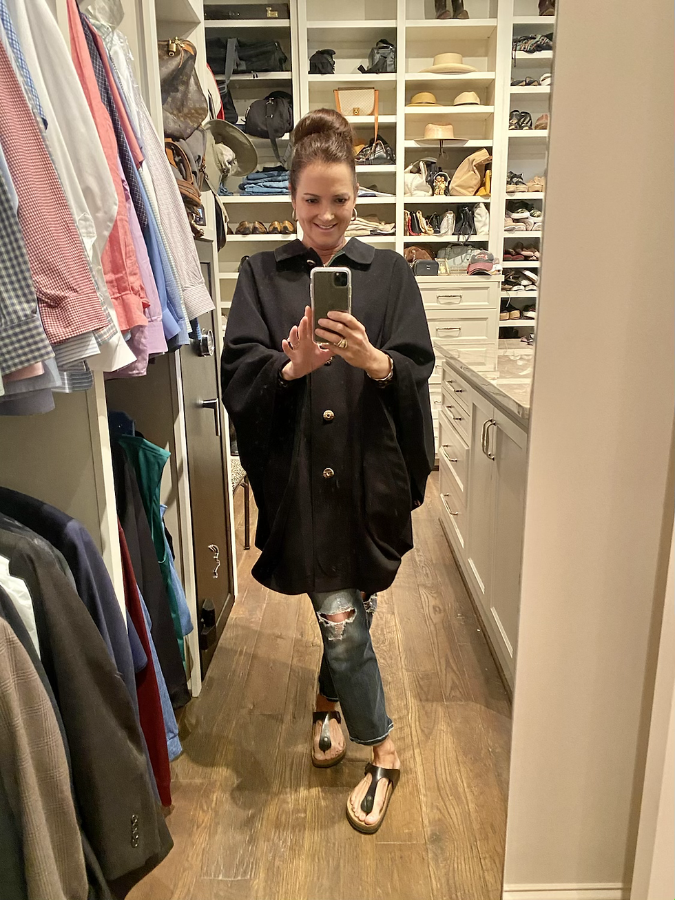 Shannon Work wearing cape belonging to Mary Higgins Clark