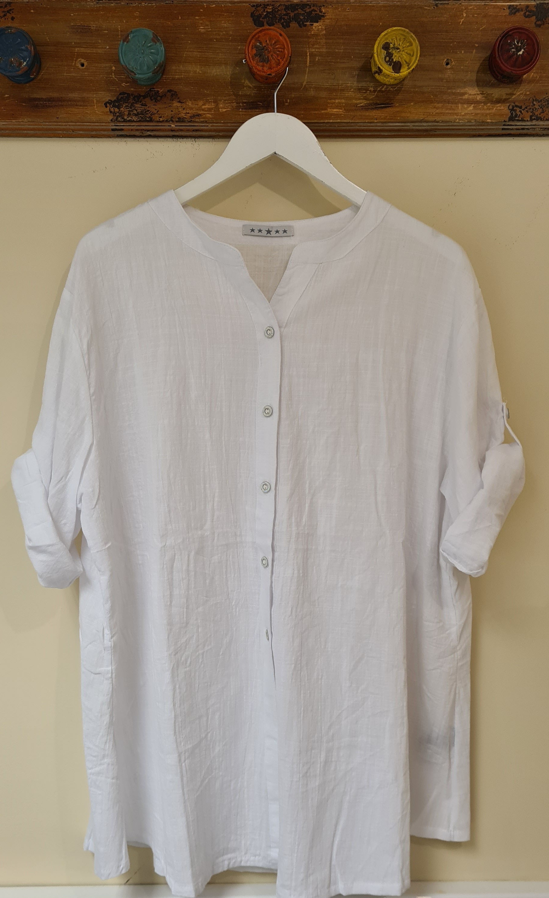 Collarless Shirt- White