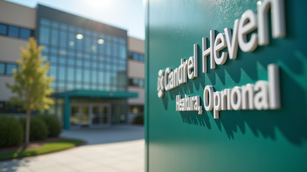Eye-level view of a healthcare facility's exterior with clear signage