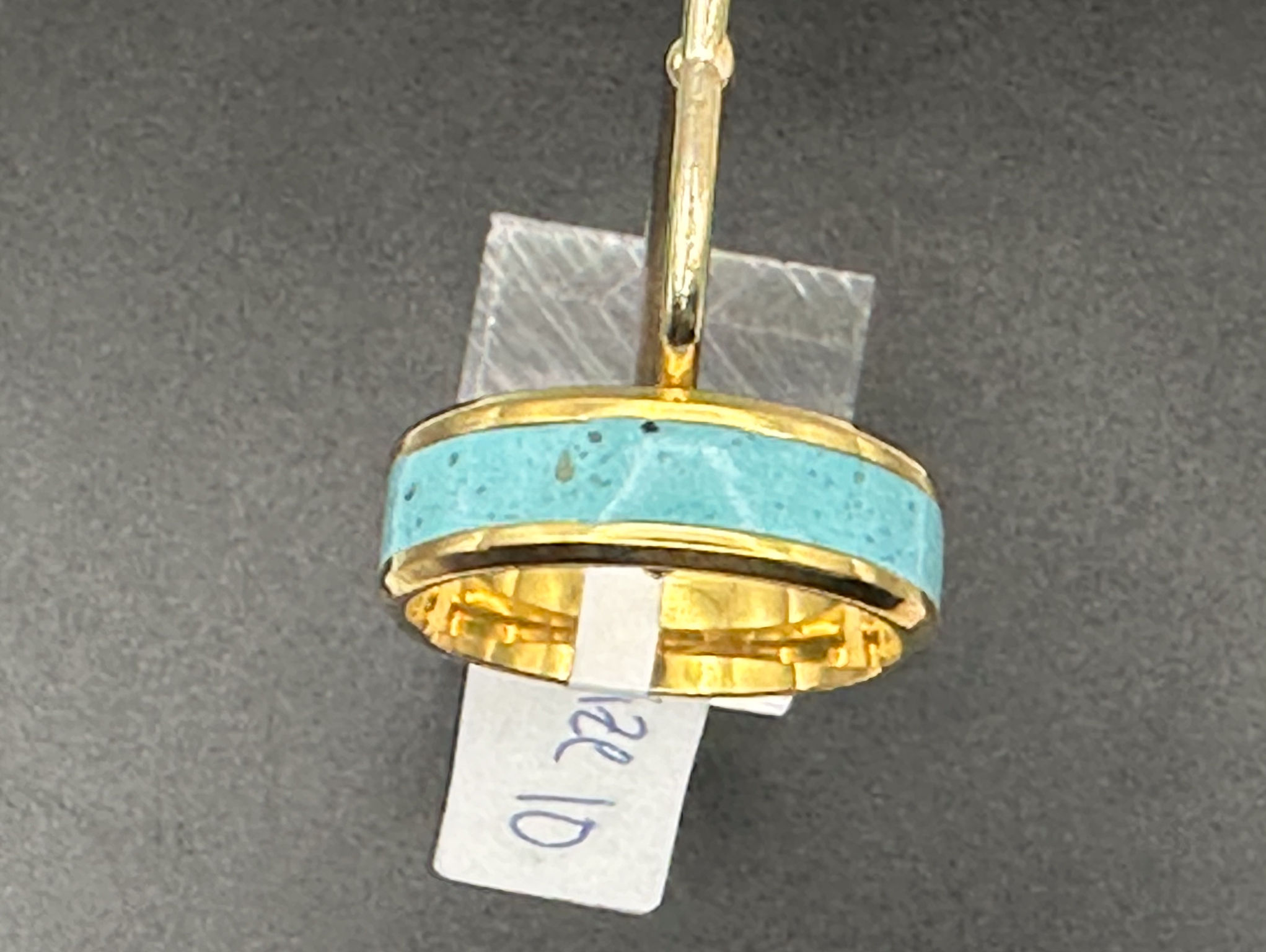 Seafoam Dream Ring Aqua Inlay Band with Warm Gold Finish - Size 10