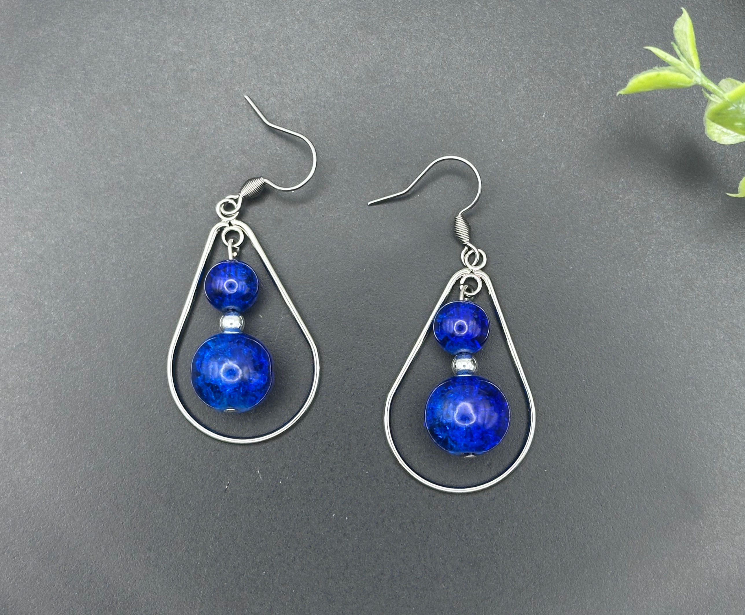 Royal Blue Glass Bead Dangle Earrings