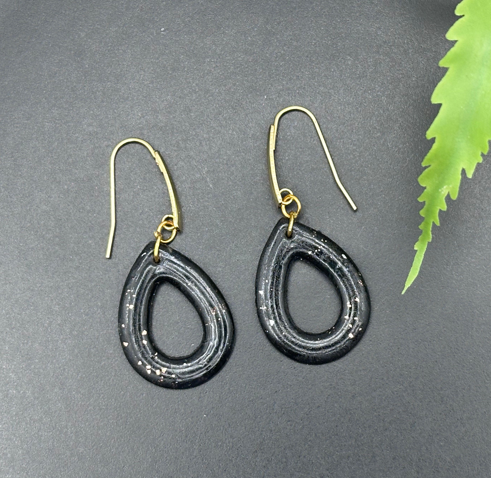 Ebony Teardrop Hoop Dangle Earrings