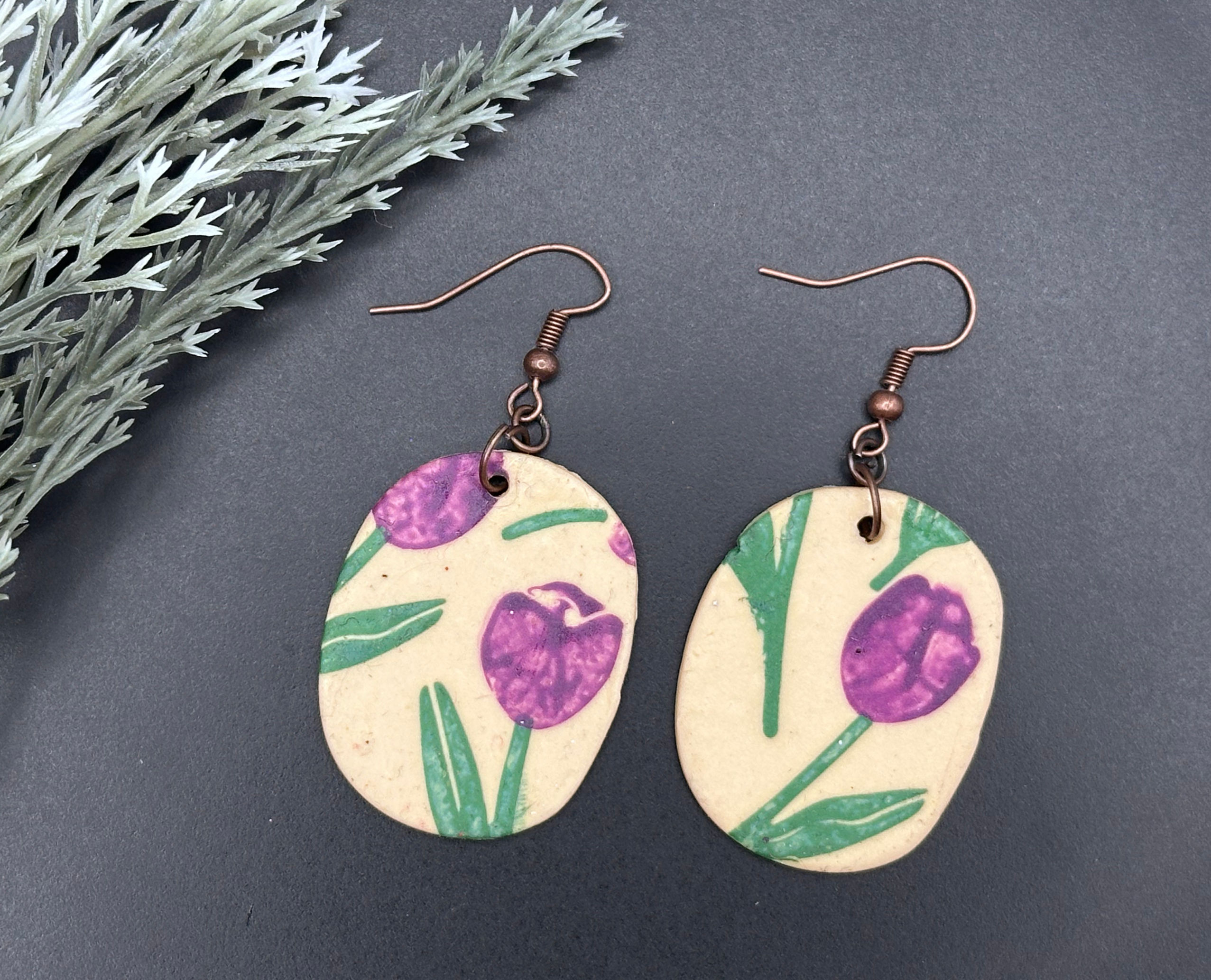 Purple Tulip Garden Dangle Earrings
