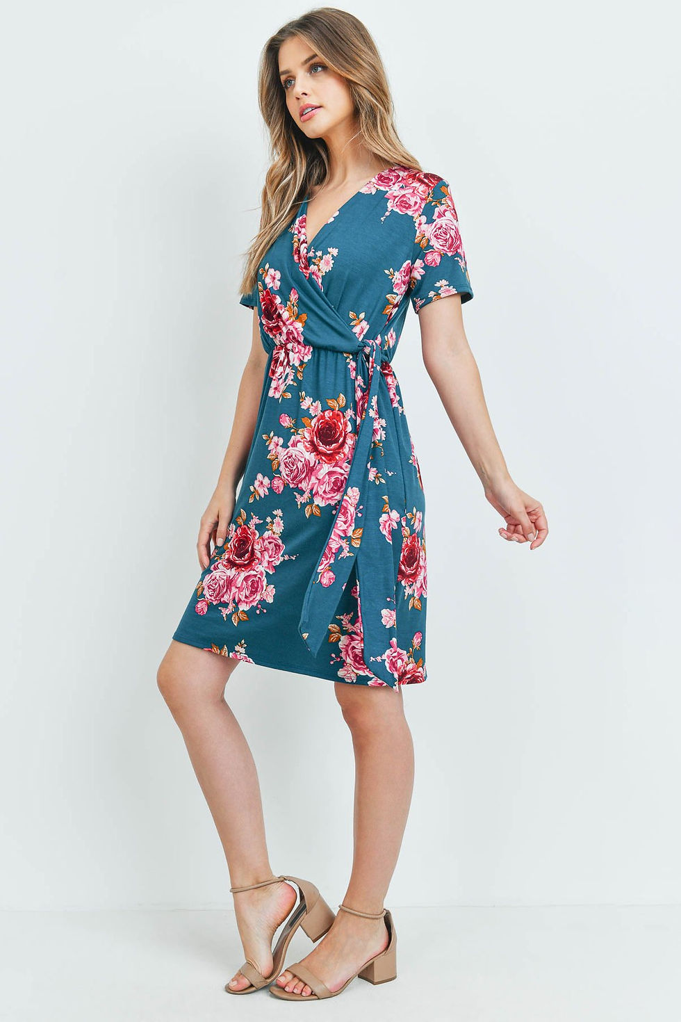 Thumbnail: Surplice Neckline Ribbon Detail Floral Dress