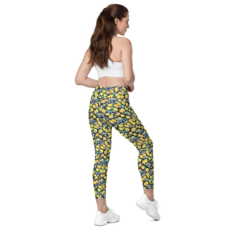 Thumbnail: Lemon Print Crossover leggings for women with Pockets