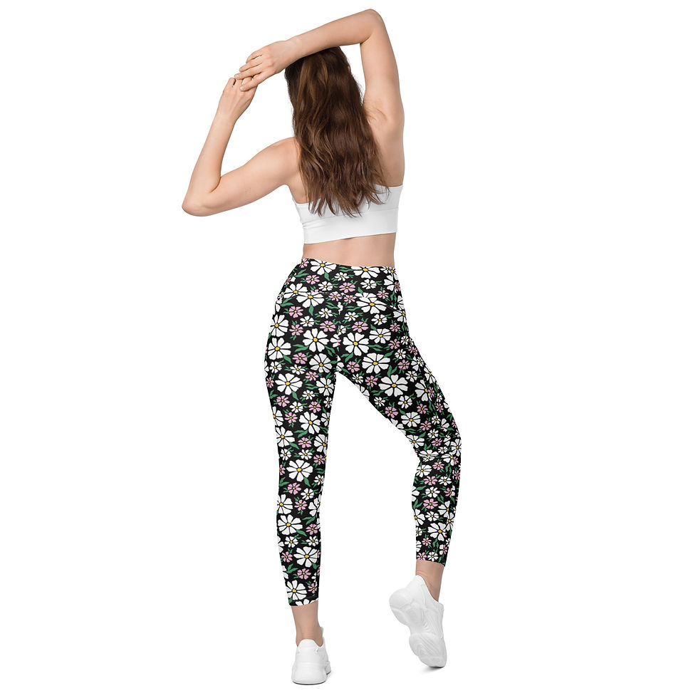 Thumbnail: Floral Design Print Crossover leggings for Women with Pockets