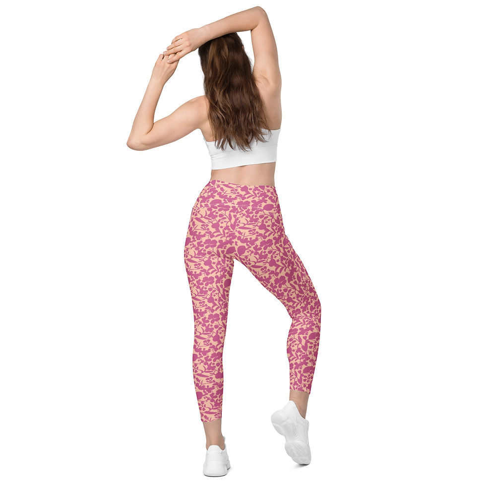 Thumbnail: Floral Design Pattern Crossover Leggings for Workouts with Pockets