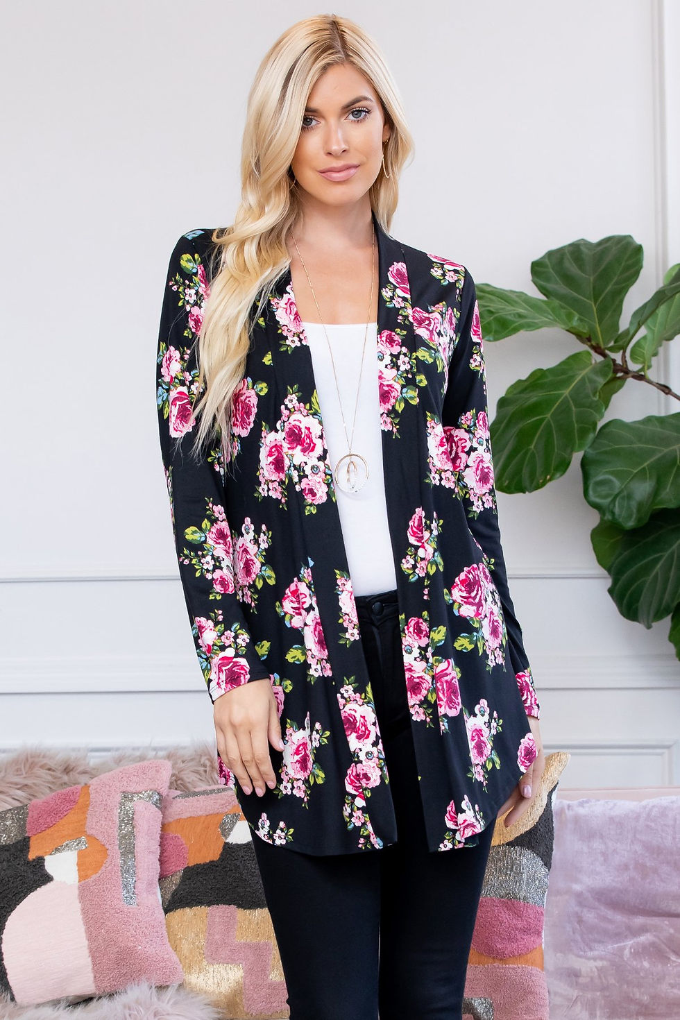 Thumbnail: Floral Print Open Cardigan