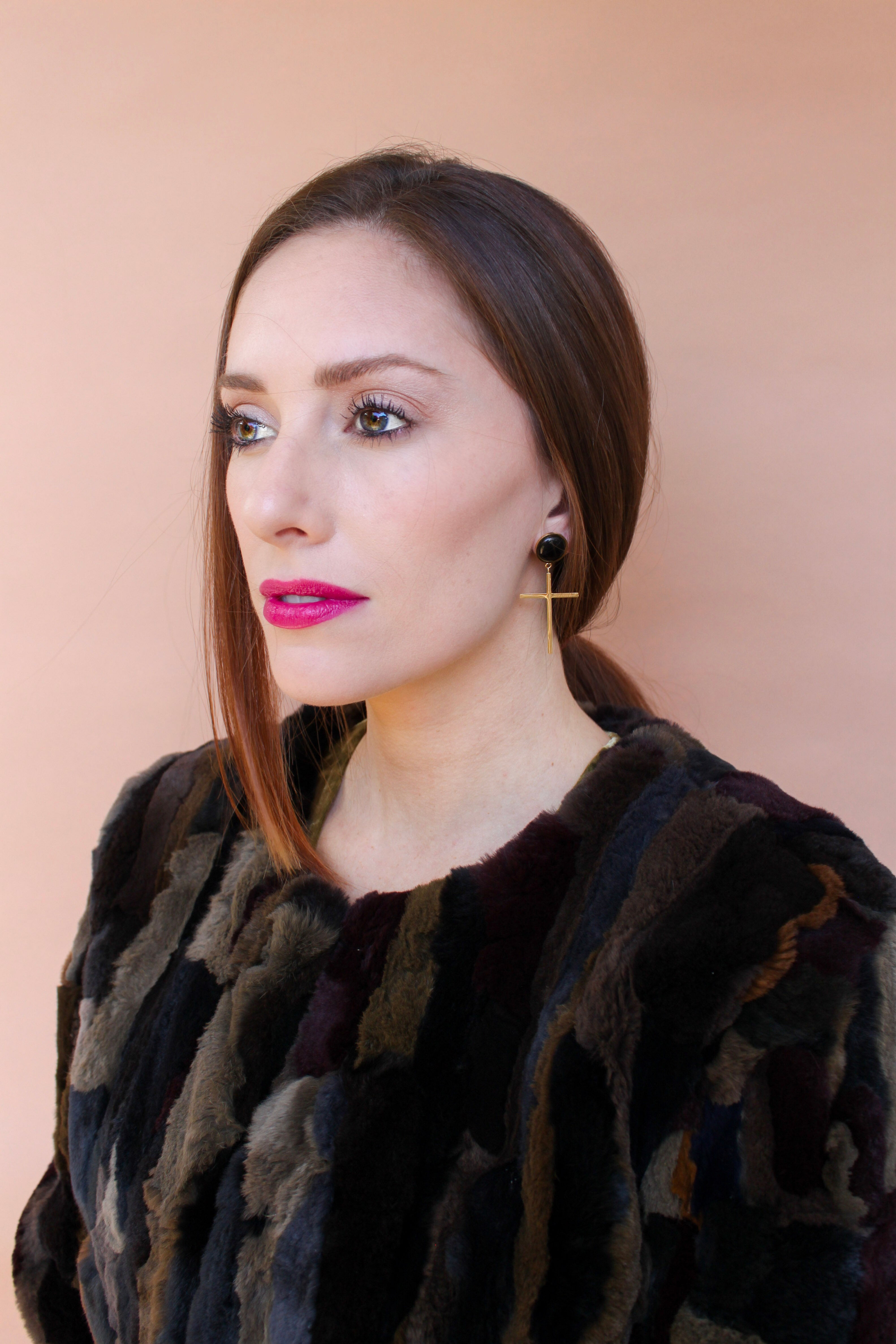 Gemstone Cross Drop Earrings - Stainless Steel Statement Jewelry