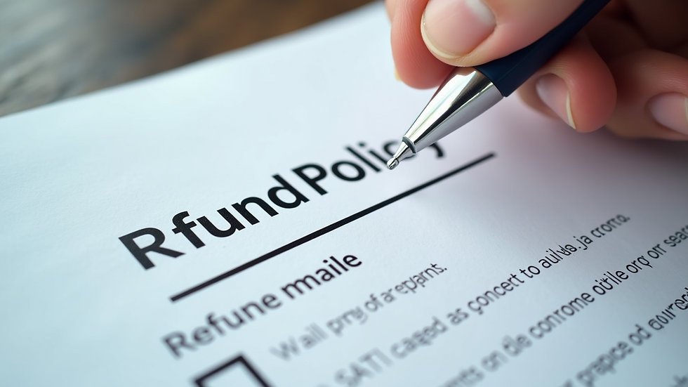 Close-up view of a document checklist for refund policy review
