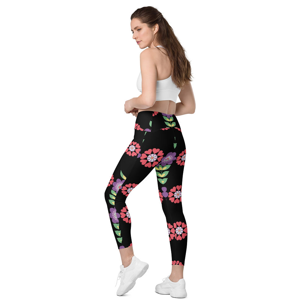 Thumbnail: Floral Design Pattern Crossover Leggings for Workouts with Pockets