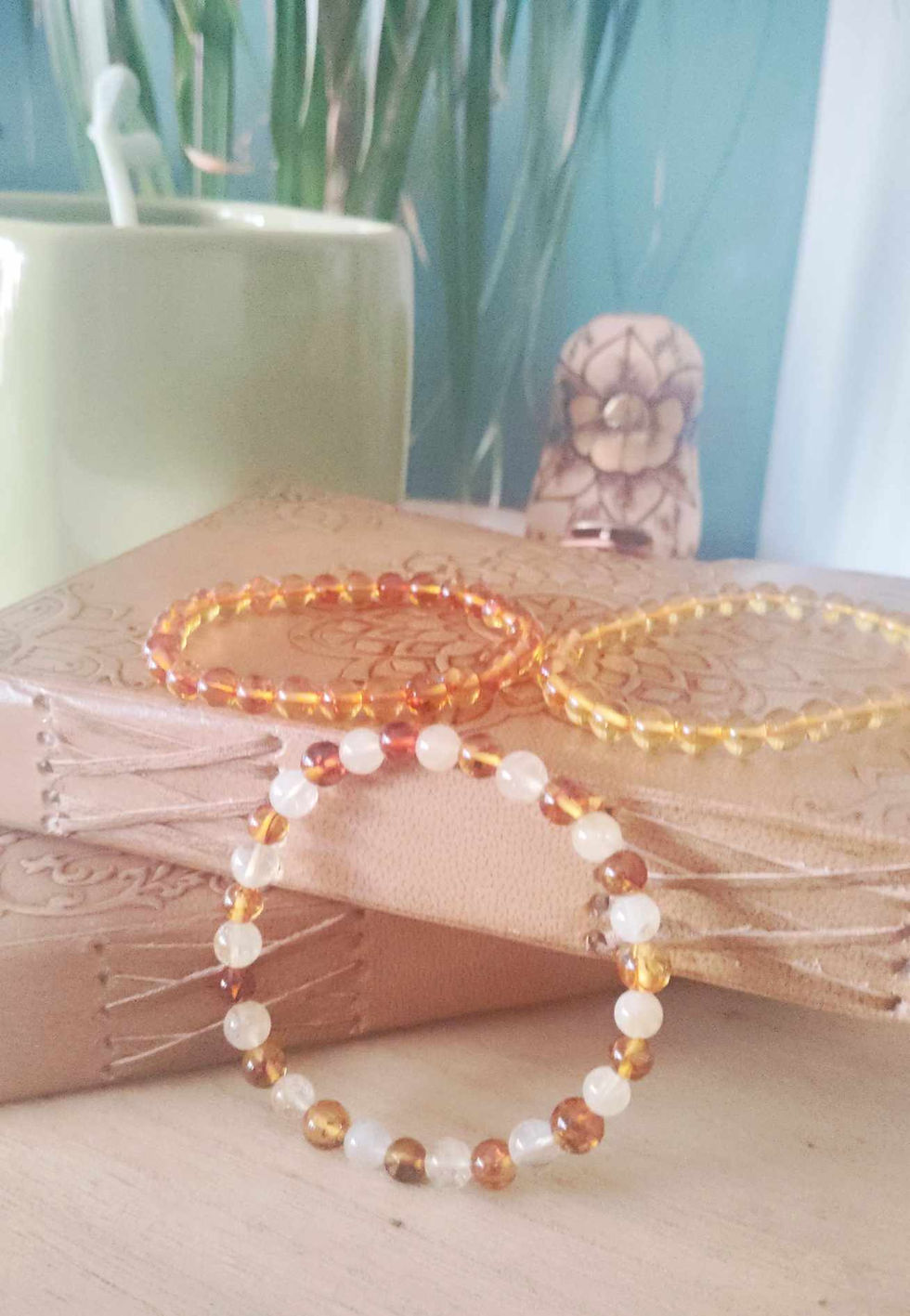 Bracelet Ambre et Citrine (6mm sur élastique)