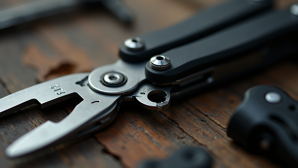 Close-up view of a multi-tool with various functions