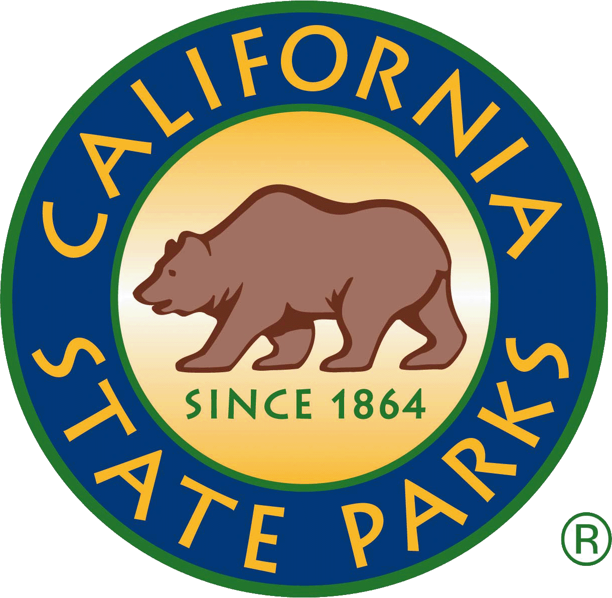 california state parks logo with bear in center since 1864