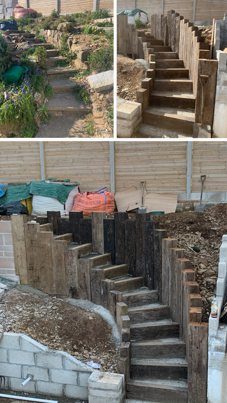 Outdoor steps and landscaped area completed by K.O. Property Maintenance in St Germans, Cornwall.