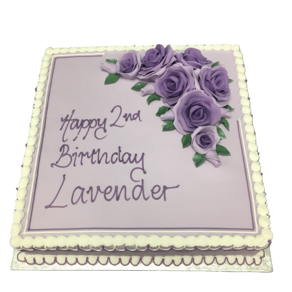 Elegant 18-inch square cake adorned with beautiful roses, perfect for weddings, birthdays, and other special occasions. Classic and sophisticated design.