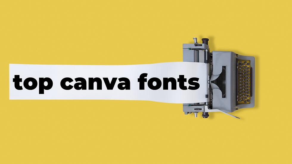 A typewriter on a yellow background displays "top canva fonts" on a white paper, creating a vintage yet modern feel.